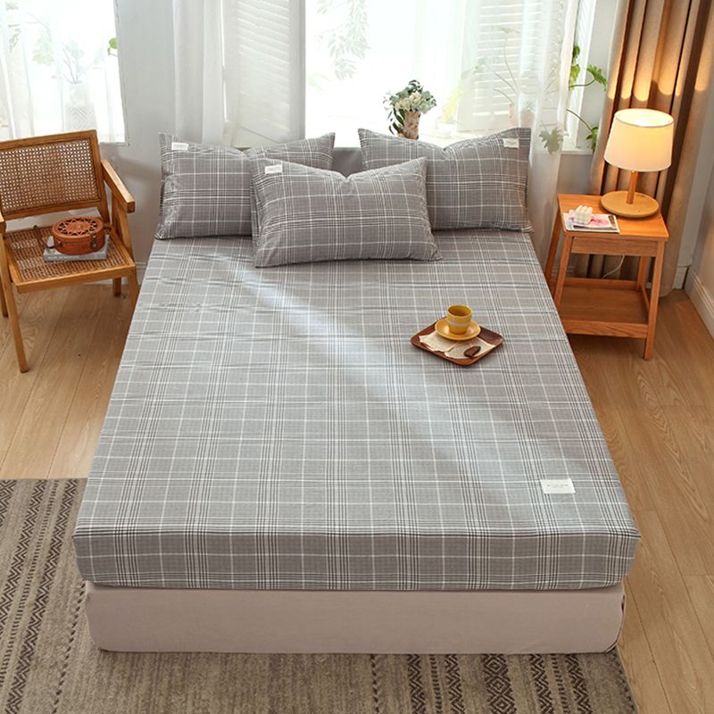 Cotton Sheet Sets 3-Piece Check Pattern Fade Resistant Bed Sheet