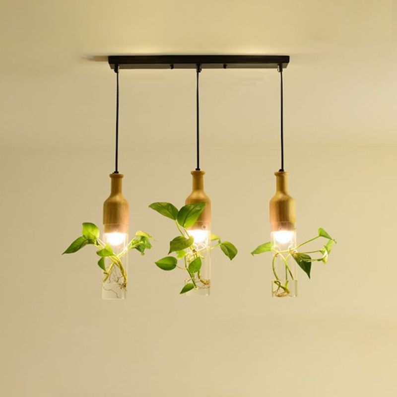 Geometric Frame Dining Room Multi Pendant Factory Metal 3 Bulbs Black Hanging Lamp Kit with Flowerpot Deco