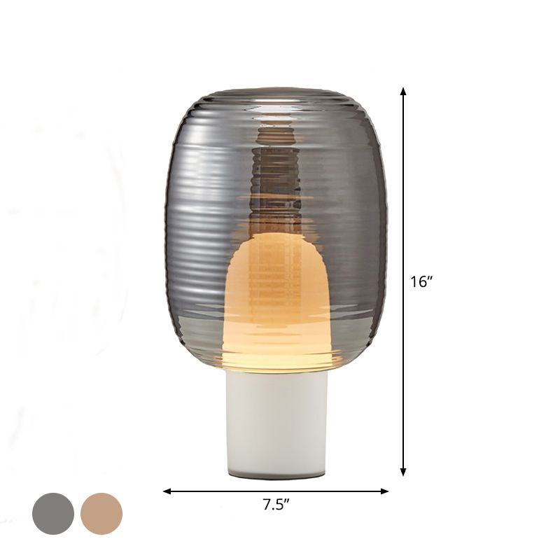 Luz de noche elíptica de humo posmoderno gris/cognac 1 lámpara de mesa de sala de estar de cabeza en negro/blanco