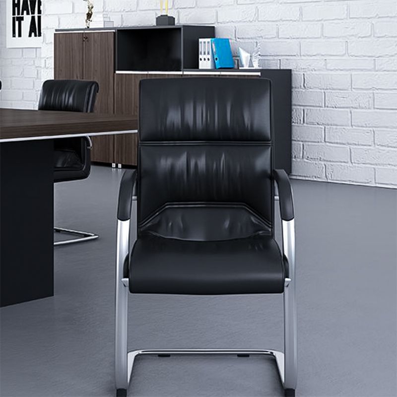 Mid Back Task Chair Black / Orange Fixed Arm Office Chair with Metal Base