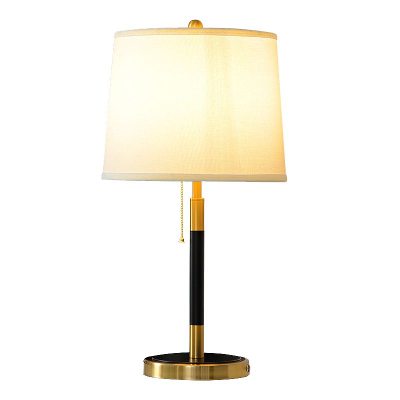 Empire Shade Table Lamp Artistic Fabric Single White Nightstand Light with Pull Chain