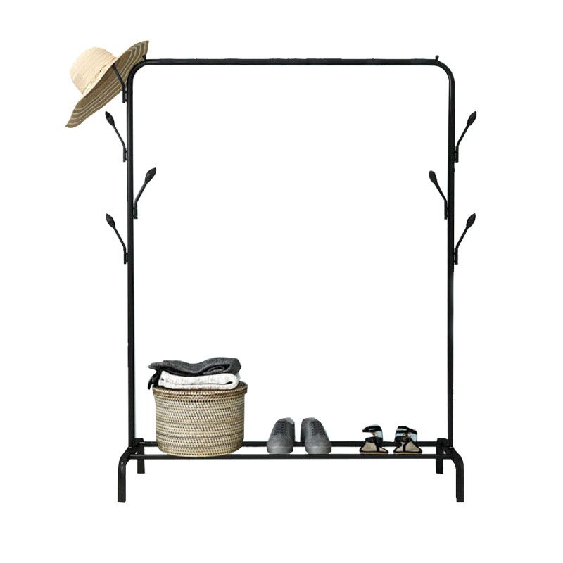 Stable Metallic Coat Hanger Free Standing Coat Rack With Storage Shelving