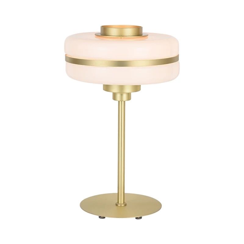 Postmodern Single-Bulb Night Lamp Gold Cylinder/Ball/Tapered Plug-in Table Light with Frosted White/Clear Glass Shade