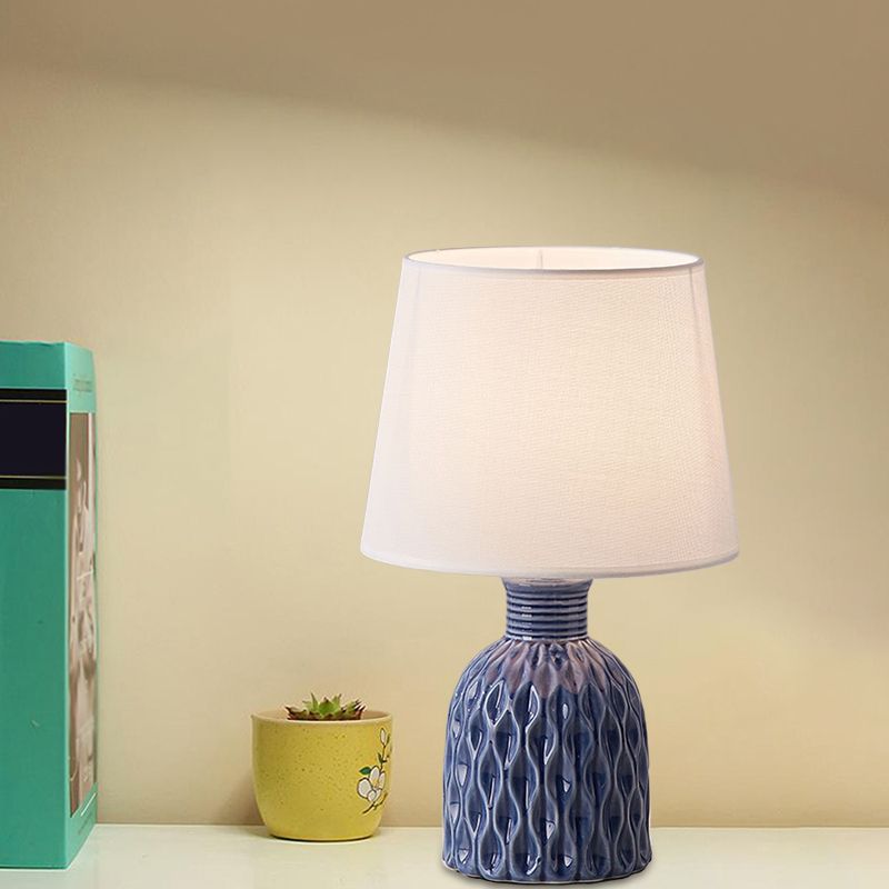 Cone Table Lamp Contemporary Fabric 1 Bulb Pink/Lemon Green/Royal Blue Reading Light with Ceramic Base