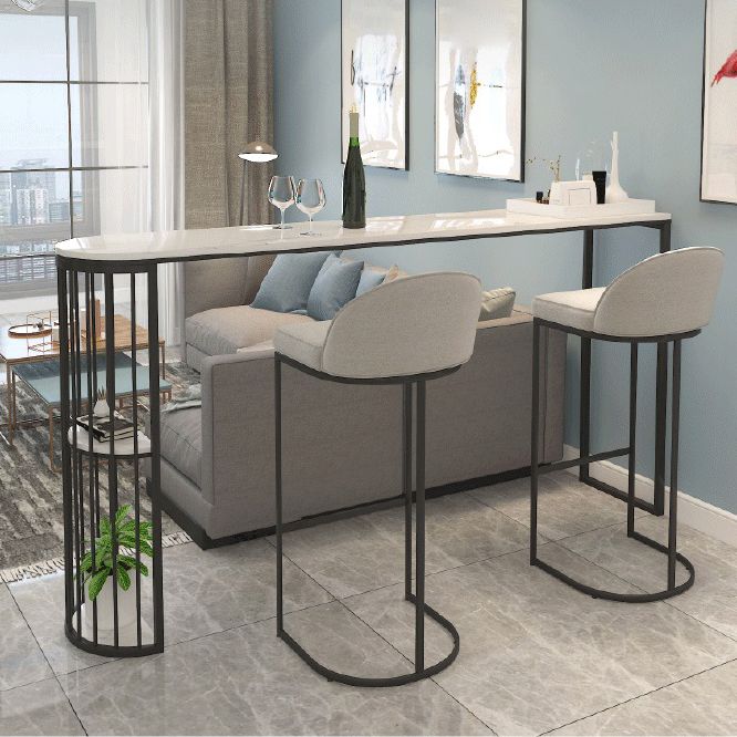 Stone Bar Dining Table Modern Bar Table with Double Pedestal for Balcony Living Room