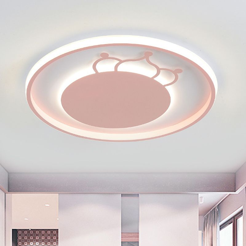 Kid Crown Ultra-Thin LED Flushmount Light Acrylic Bedroom Close to Ceiling Lighting Fixture in Pink/Blue