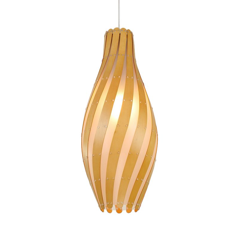 Luce sospesa a 1 luce moderna Beige BEIGE Twisty Vase Suspension Light con tonalità in legno, larghezza 6,5 ​​"/10"