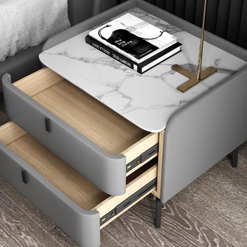 2 Drawers Modern Accent Table Nightstand Antique Finish Bed Nightstand