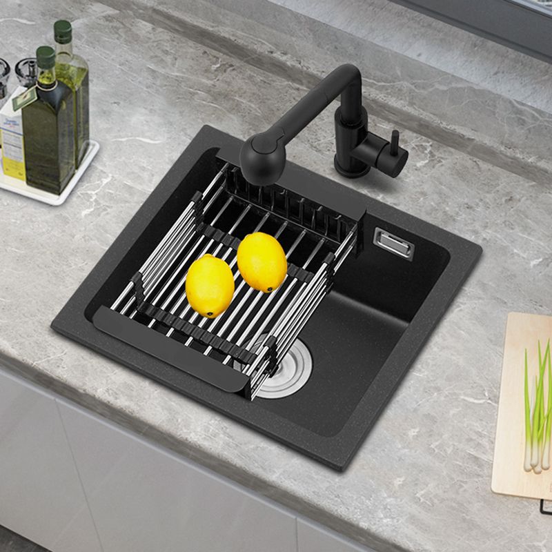 Black Quartz Sink Drop-In Kitchen Sink with with Drain Assembly