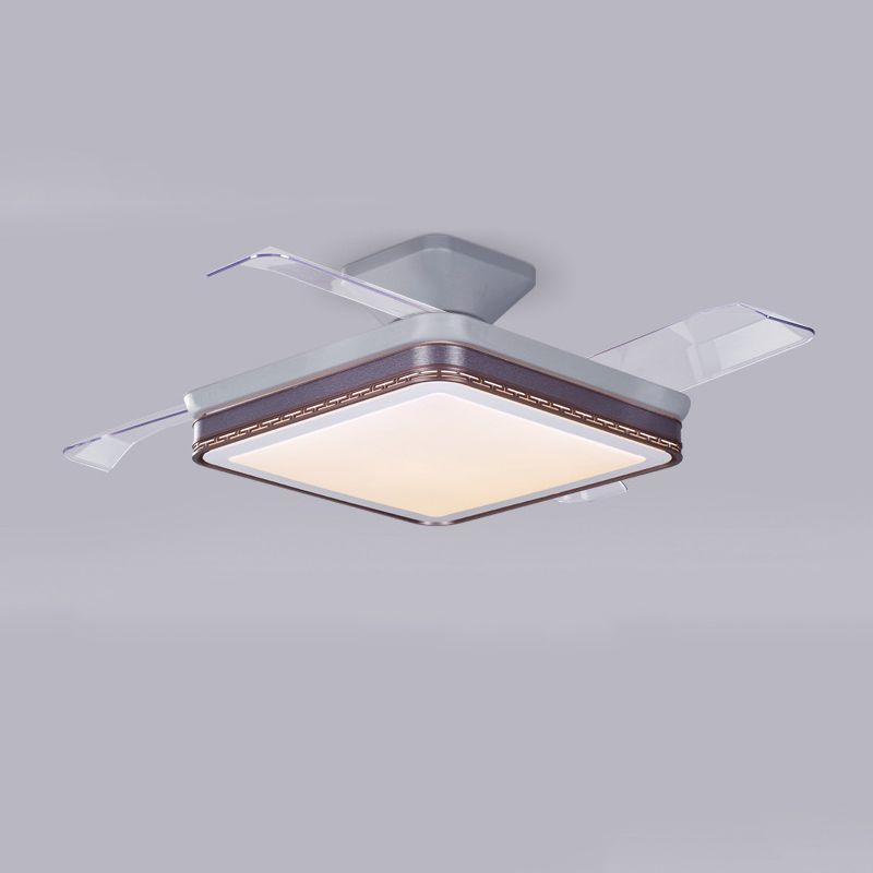 Blue / Gold / Grey LED Ceiling Fan Lighting Acrylic Square Modern Fan Fixture