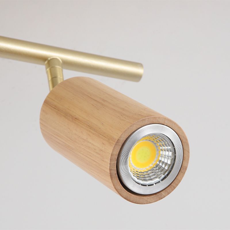 Simple Cylindrical Wooden Track Spotlights Semi Flush Ceiling Track Lighting for Foyer