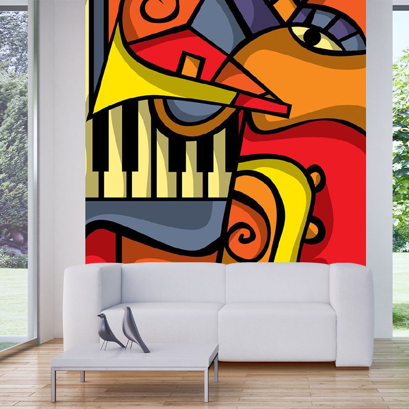 Picasso Music Concert Mural Wallpaper Artistry Smooth Wall Decor in Blue-Orange-Yellow