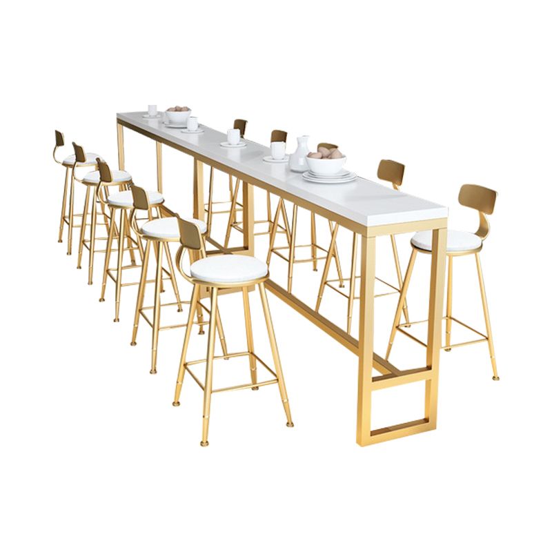 Glam White Marble Counter Table with Rectangle Table Top Gold Trestle Table, Only Table