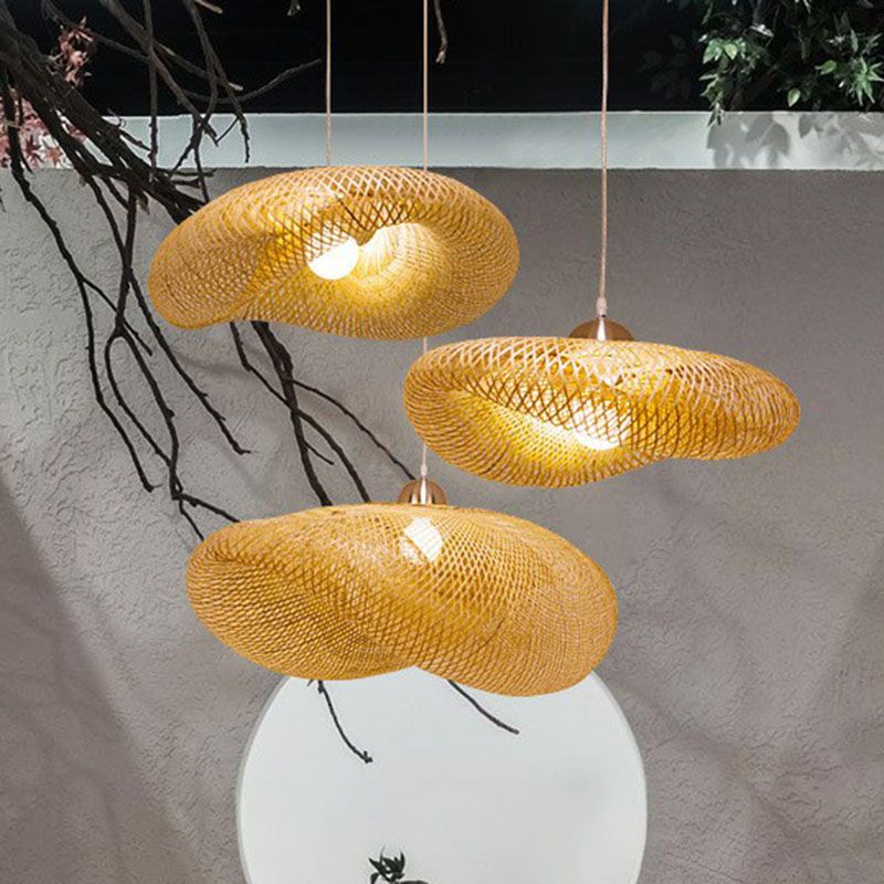 Luz de colgante retorcido Contemporáneo de bambú de bambúes de bambú con luz de suspensión en madera