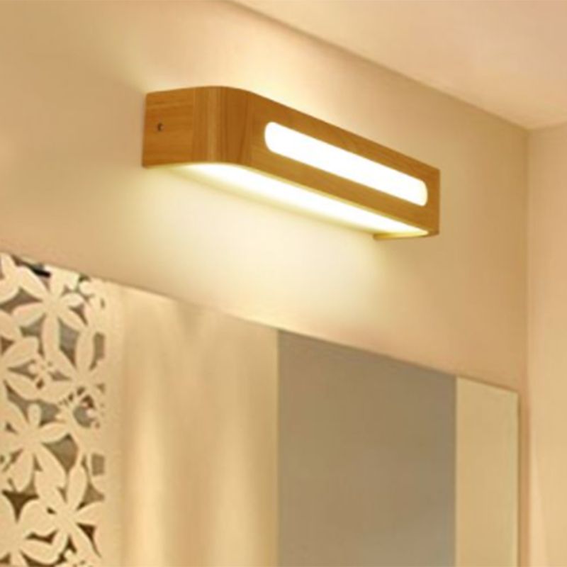 Rectangular Vanity Wall Light Fixtures Nordic Minimalist Style Wood Single Vanity Light