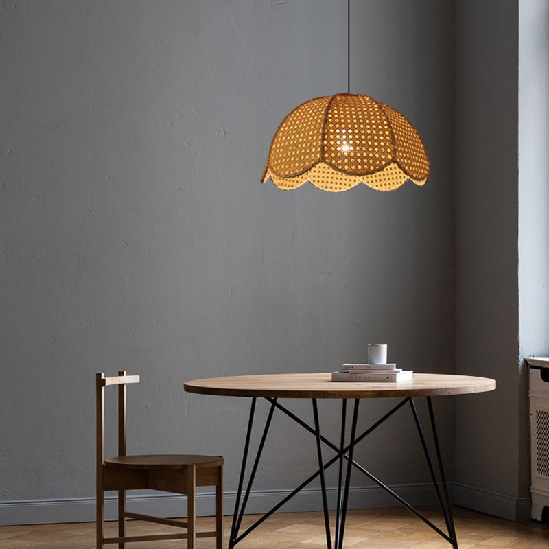 Roard Sacalloped Dome Suspension Light Simplicité 1-Light Wood Pendant Lightture