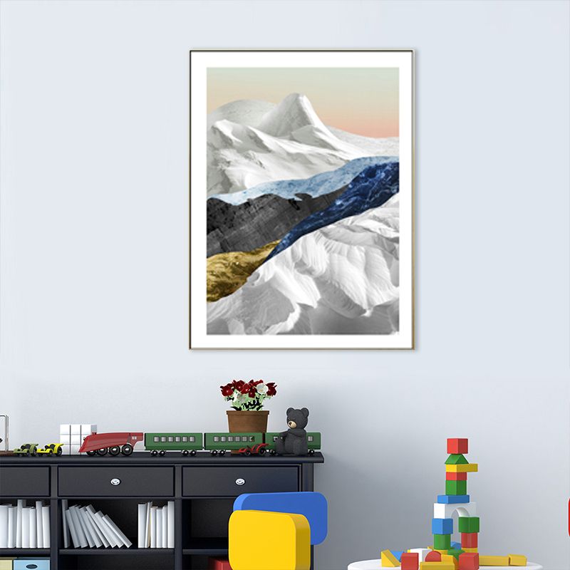 Pastel Mountain Landscape Canvas Art Textured Modern Style Dining Room Wall Decor