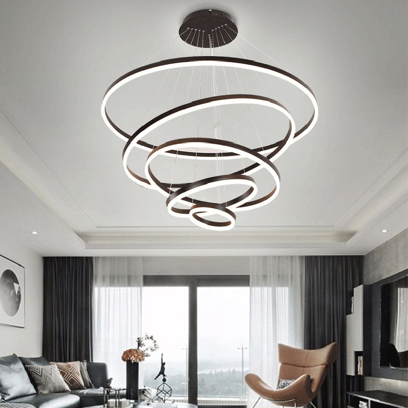 Chandelier Brun Hoop Chandelier Contemporain 1/2/3 Ring Acrylique LED Plafond Aymordage en lumière chaude / blanche