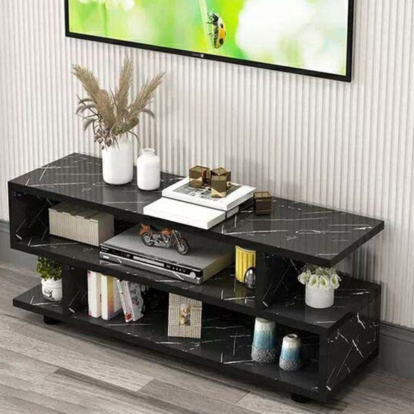 Modern Open Storage TV Console , Wood and Metal TV Stand in Wood Finish