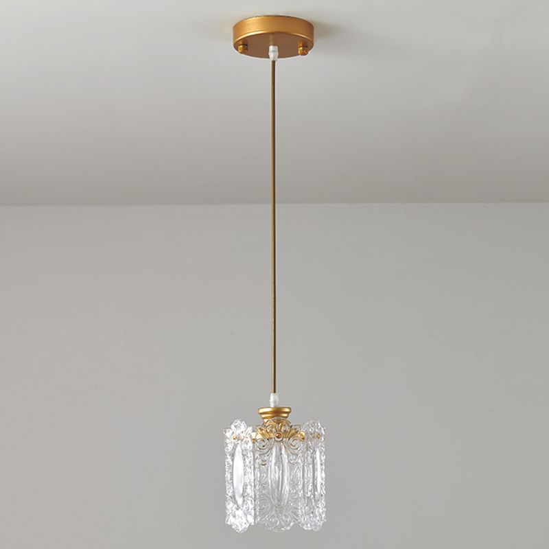 1-Light Drum Shade Hanging Lamp, Contemporary Ribbed Glass Hanging Light