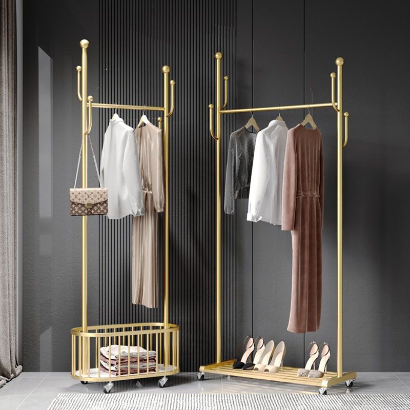 Gorgeous Metal Coat Rack Basket Storage Clothes Hanger with Coat Hooks