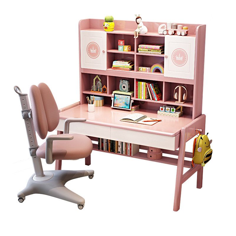 Solid Wood Children's Desk Ergonomic Home Desk with Chair with Bookshelf