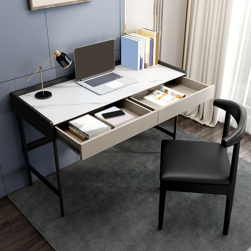 Stone Contemporary Writing Desk Bedroom Office Desk with Black Legs