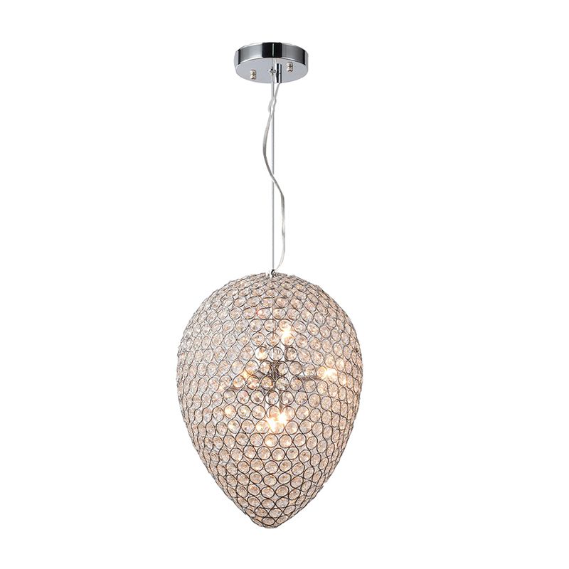 Éclairage de pendentif perlé en chromé avec une teinte en larme à la lampe de lustre multi-lumière en cristal clair moderne