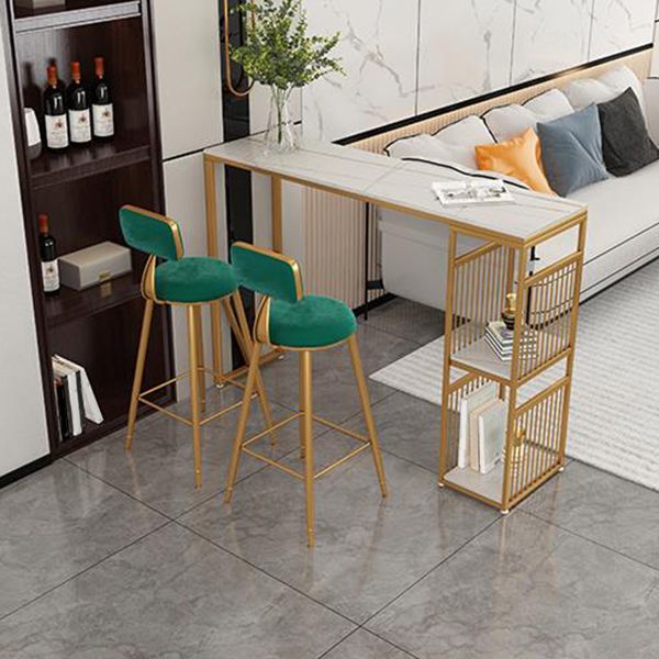 Glam Living Room Bar Height Table Storage Stone and Metal Bar Height Pub Table