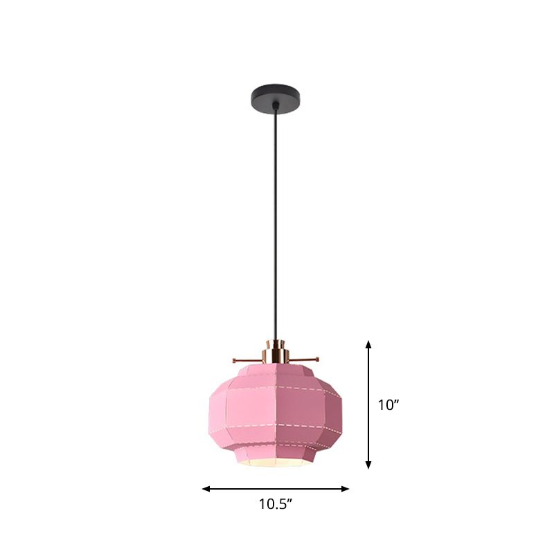 Laser-Cut Teardrop/Lantern/Curved Pendant Macaron Metal 1 Light Restaurant Hanging Light Fixture in Yellow/Pink/Blue