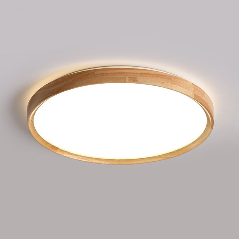 Wood Drum Shade Flush Mount Minimalist 1 Light Flush Chandelier for Dining Room