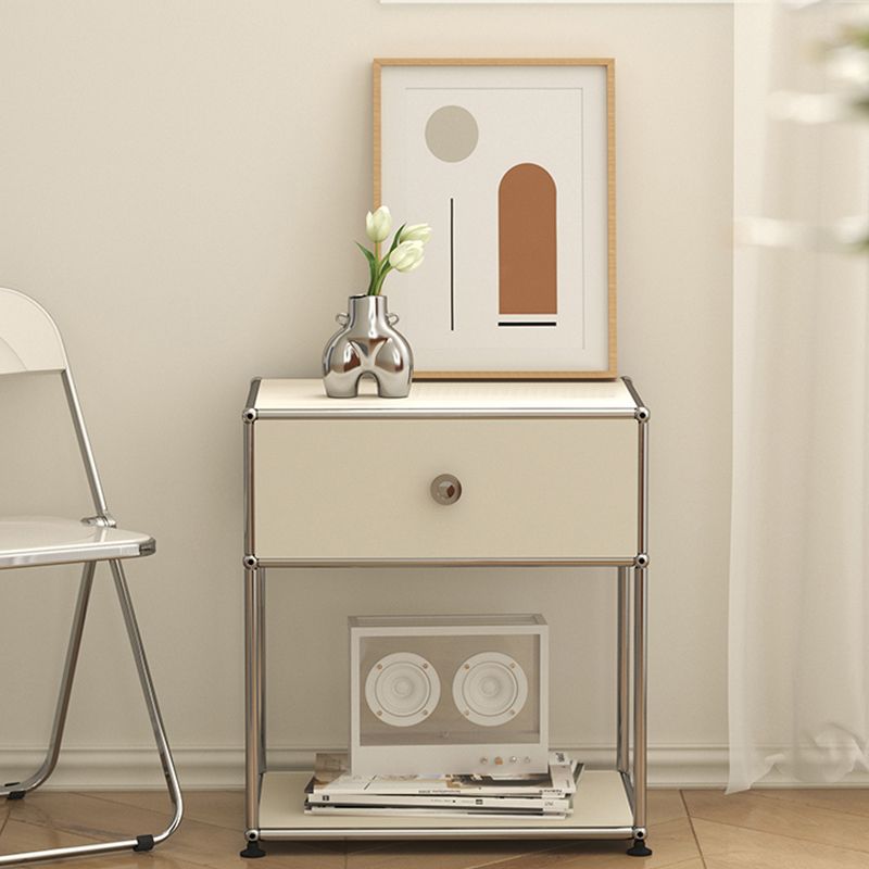 Metal Bed Nightstand Contemporary Bedside Cabinet with Drawer