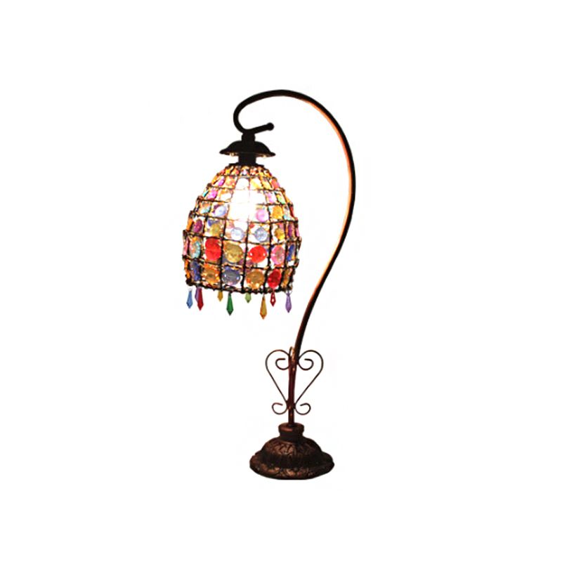 Gooseneck Bedroom Table Light Bohemian Acrylic 1-Bulb Copper Nightstand Lamp with Beaded Bell Shade