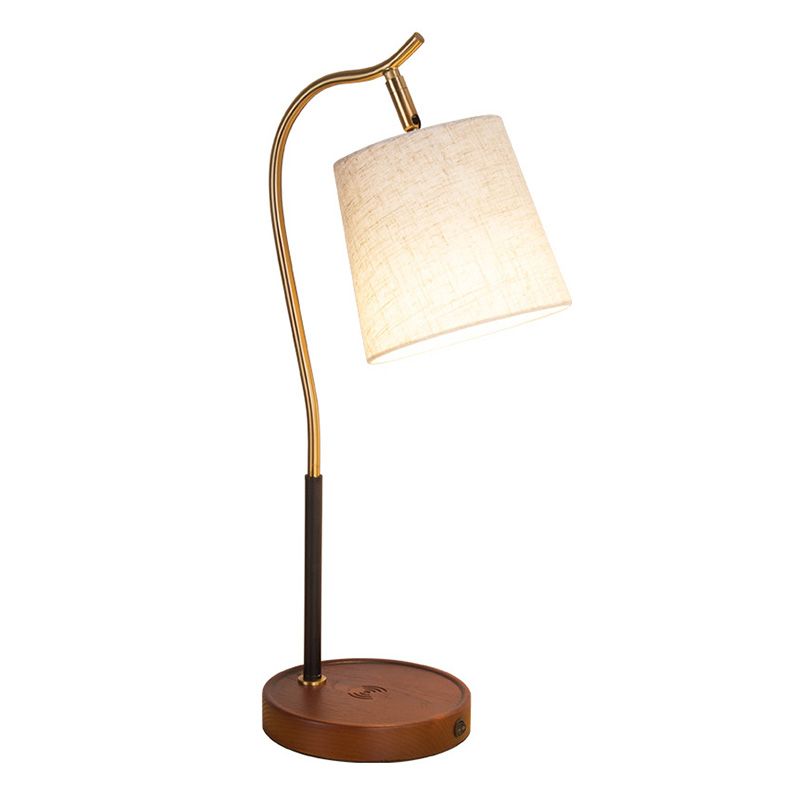 Barrel Shaped Bedside Nightstand Lamp Fabric 1 Bulb Simplicity Table Light with Gooseneck Arm