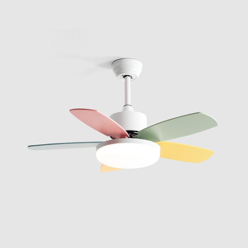 Frequency Conversion LED Ceiling Fan Light Macaron Children's Bedroom Semi Flush Light