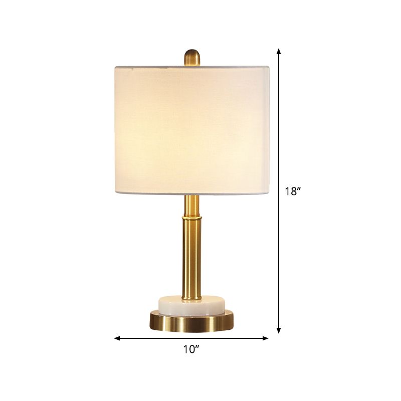 Metal Cylindrical Nightstand Light Simple 1-Light White Fabric Night Table Lamp for Living Room