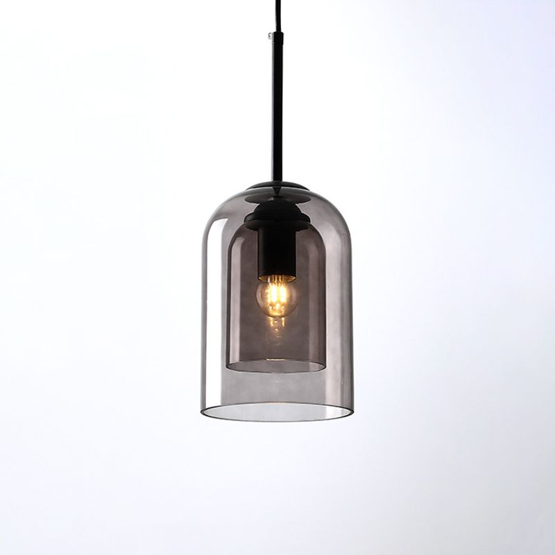 Cylindrical Shade Hanging Lighting Modern Style Glass 1 Light Hanging Lamp for Restaurant