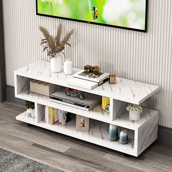 Modern Open Storage TV Console , Wood and Metal TV Stand in Wood Finish