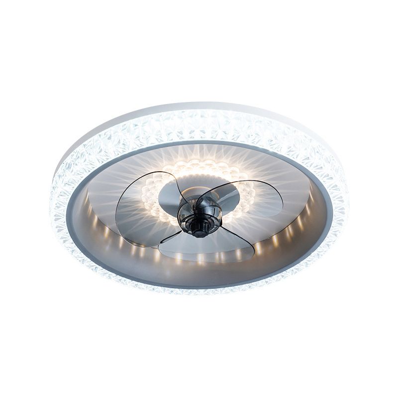 Remote Control Macaron Style Round Fan Lighting Acrylic Bedroom LED Semi Flush Ceiling Light