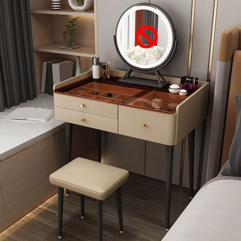 Modern Solid Wood Vanity Makeup Table Glass Top Vanity Table with Stool