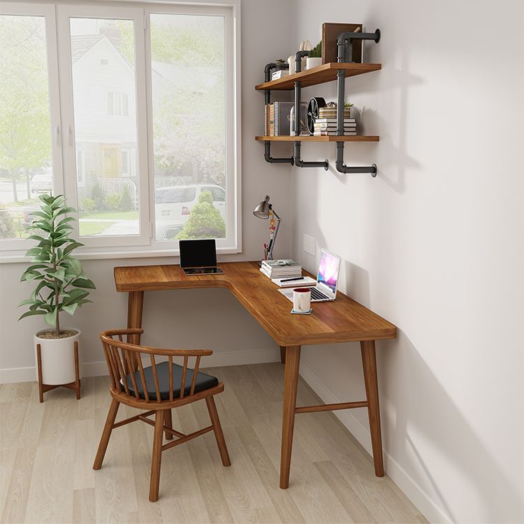 Industrial L-Shape Office Desk Solid Wood Writing Desk for Office