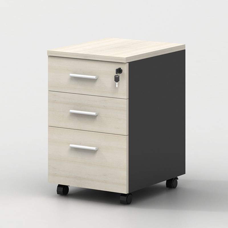 Contemporary File Cabinets Solid Wood Frame Mobile Filing Cabinet with Key Lock