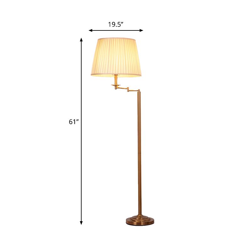 Drum Shade Floor Standing Light Post Modern Plated Fabric Single Brass Finish Adjustable Floor Lamp