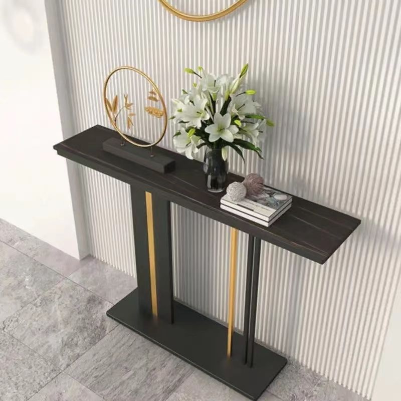 31.49" High Stone Console Table Metal Frame Rectangle Accent Table