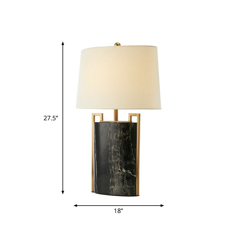 15"/18" W Minimalist 1-Light Night Lamp Black and White Tapered Table Light with Fabric Shade and Marble Base