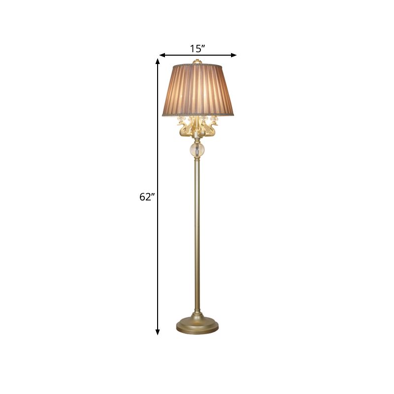 4 Heads Candle Floor Light Traditional Bronze Metal Standing Floor Lamp with Swan Design and Pleated Fabric Shade