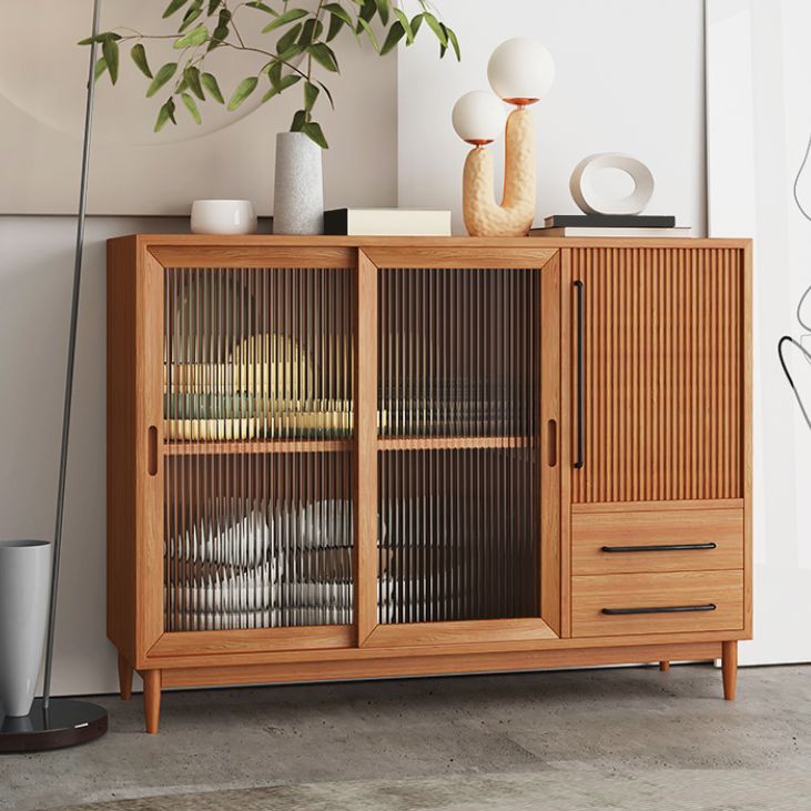 Glam Sideboard Cabinet Pine Sideboard Table with Legs for Kitchen