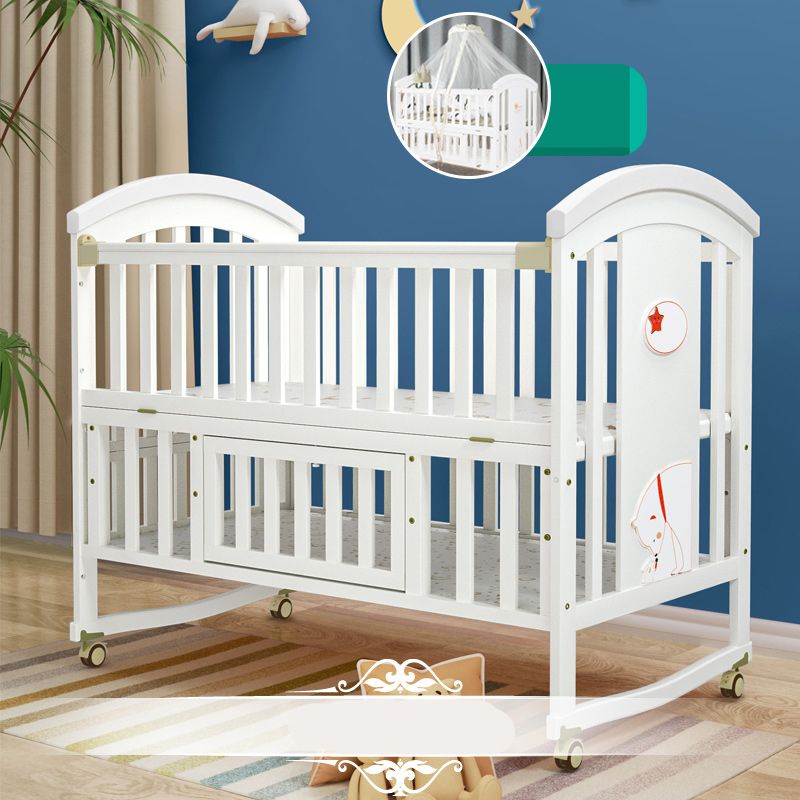 Modern Casters Nursery Crib Under Crib Storage Baby Crib with Guardrail