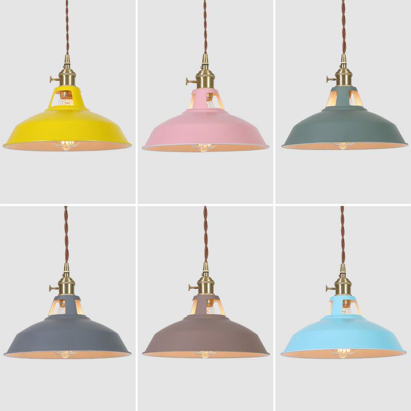 Barn Shaped Suspension Light Macaron Metal 1-Light Restaurant Drop Pendant with Vent Design