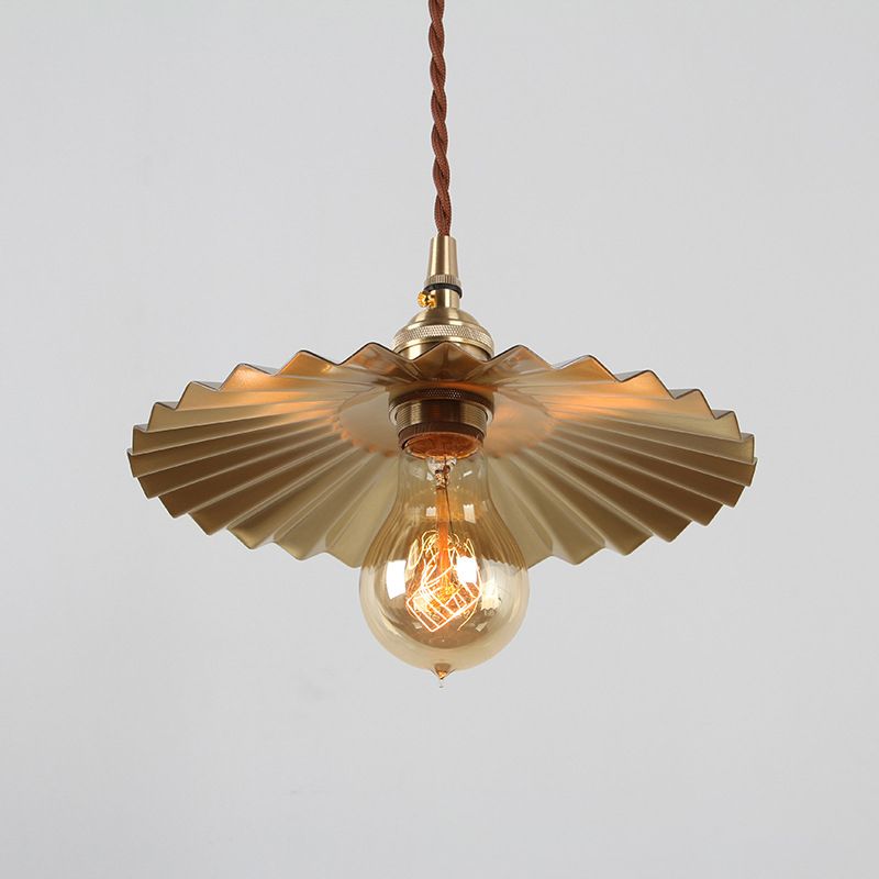 1 Bulb Ceiling Pendant Rustic Radial Wave Metallic Suspension Lighting in Brass for Dining Room